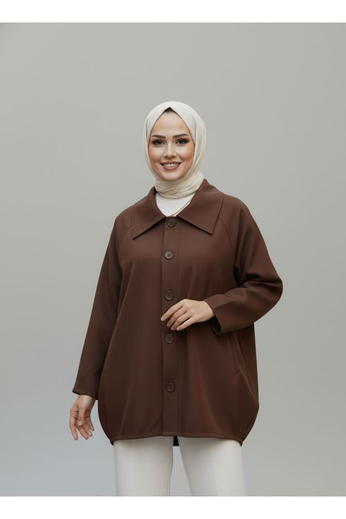 Casual Relax Fit Giy Çık Bondit Hırka-Kahve