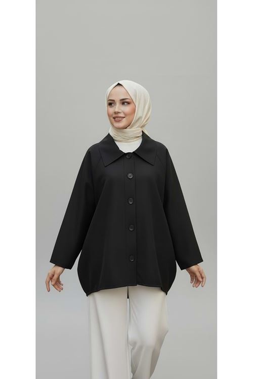 Casual Relax Fit Giy Çık Bondit Hırka-Siyah