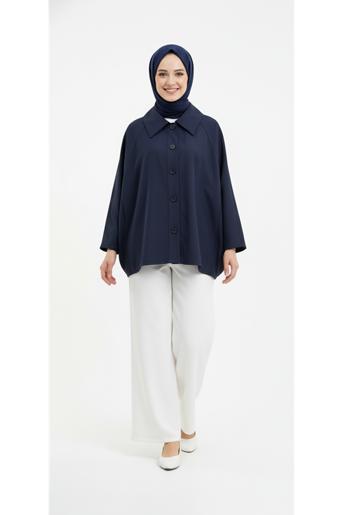 Casual Relax Fit Giy Çık Bondit Hırka-Lacivert