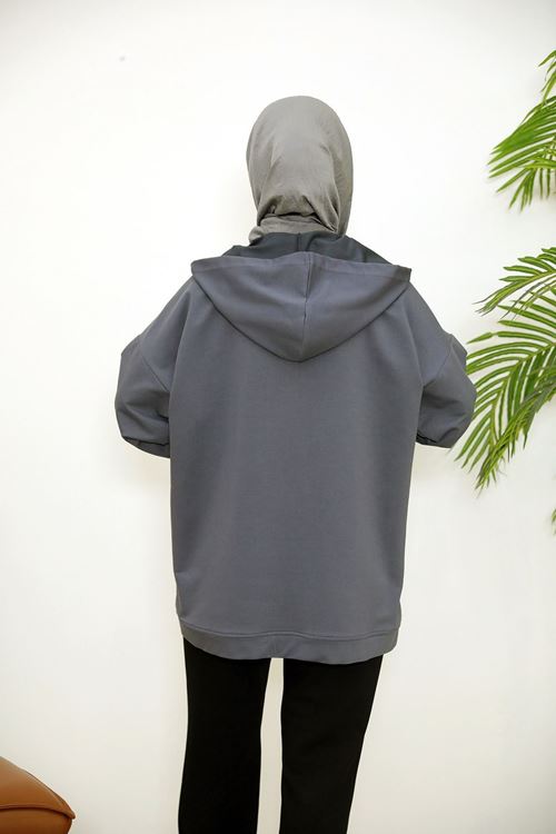 Kapşonlu Fermuar Detay Hırka-Antrasit