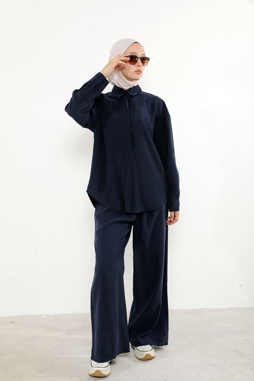 Arka Fermuar Detay Pantolonlu Takım-Lacivert