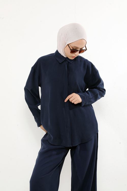 Arka Fermuar Detay Pantolonlu Takım-Lacivert