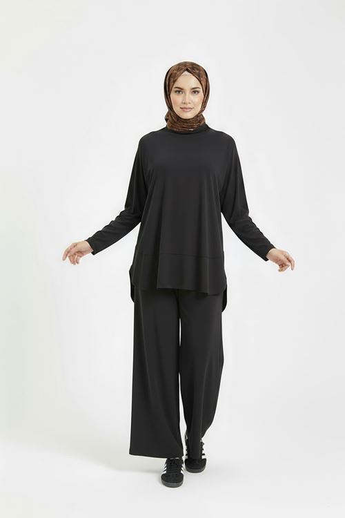 Ön Parçalı Pantolonlu Pike Takım-Siyah