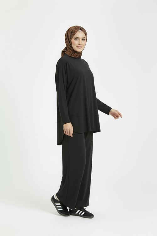 Ön Parçalı Pantolonlu Pike Takım-Siyah