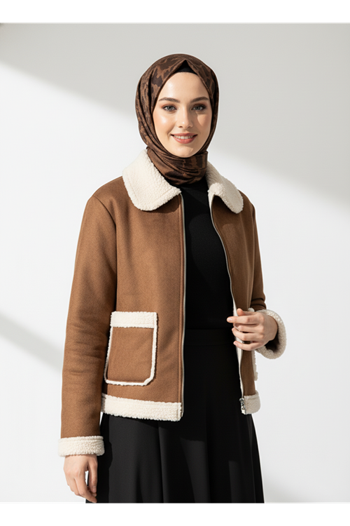 Metal Fermuar Detaylı Üstten Cepli  Kaban-Taba