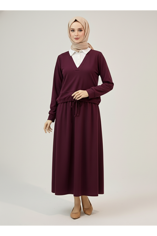 Yaka Detay Etekli Oysho Takım-Bordo