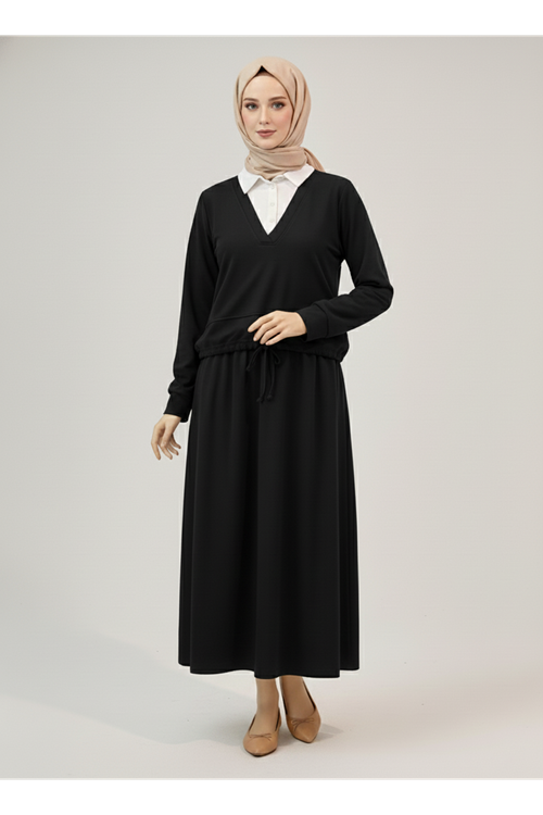 Yaka Detay Etekli Oysho Takım-Siyah