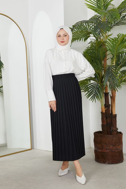 Pilikaşe Krep Etek-Siyah