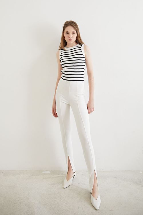 Yırtmaç Detay Pantolon-Beyaz