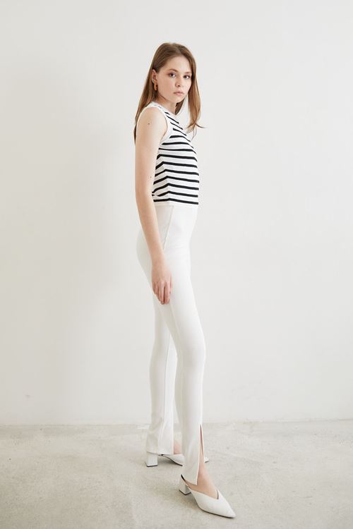 Yırtmaç Detay Pantolon-Beyaz