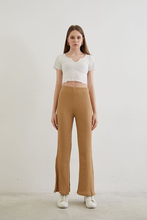 Kaşkorse Yırtmaçlı Pantolon-Bej