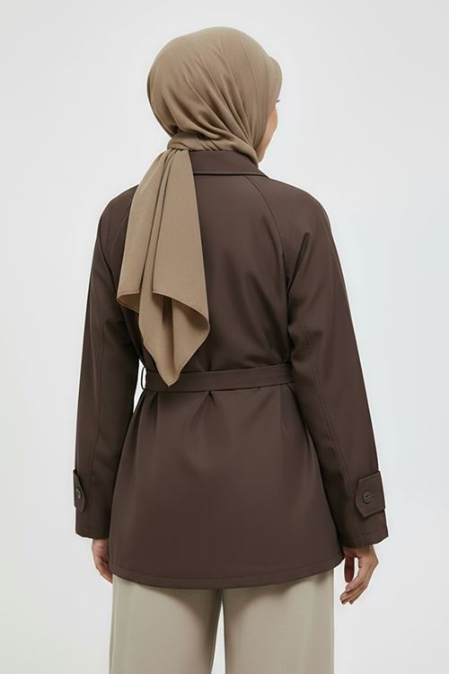 Kol Apolet Detay Kısa Trençkot-Kahve