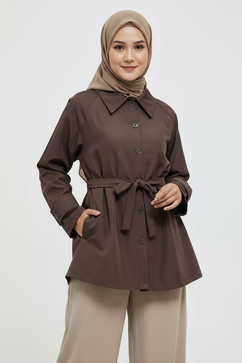 Kol Apolet Detay Kısa Trençkot-Kahve