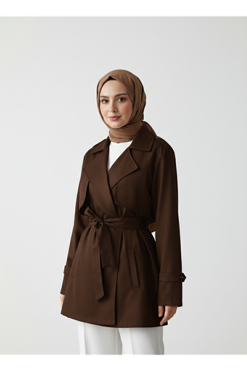 Aller Detay Kısa Trençkot-Kahve