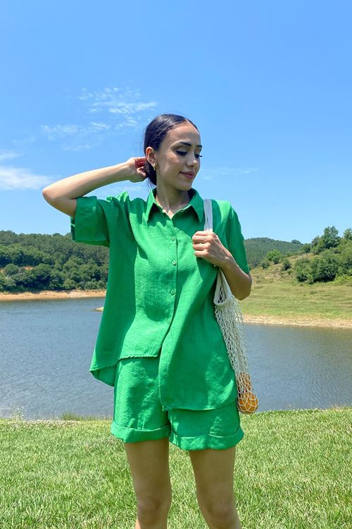 Paçası Duble Şortlu Takım-Yeşil