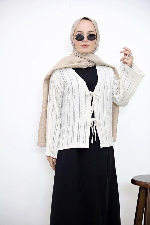 Pileli Ön İki Bağlamalı Tunik-Bej