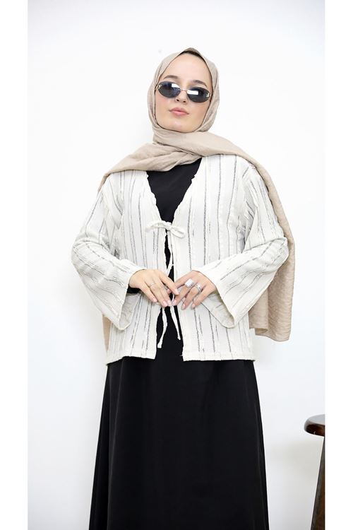 Pileli Ön İki Bağlamalı Tunik-Bej