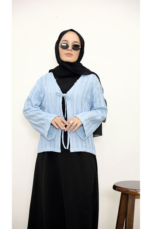 Pileli Ön İki Bağlamalı Tunik-Mavi