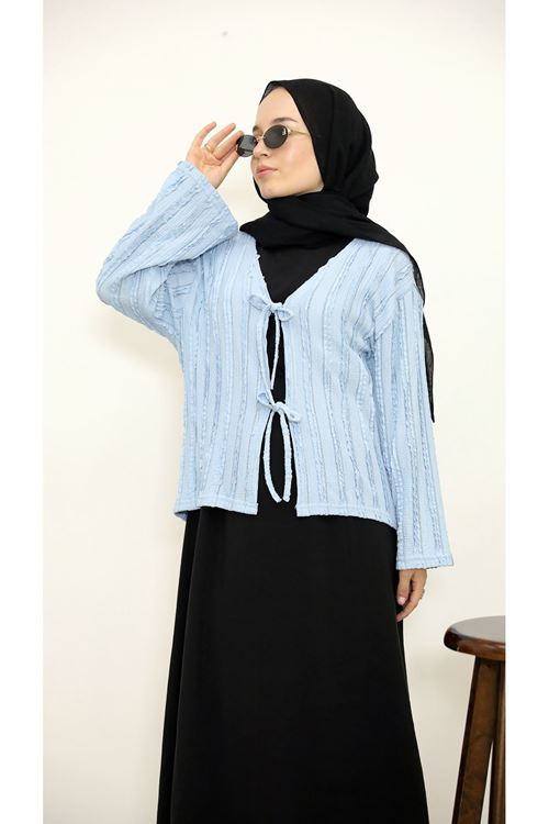 Pileli Ön İki Bağlamalı Tunik-Mavi