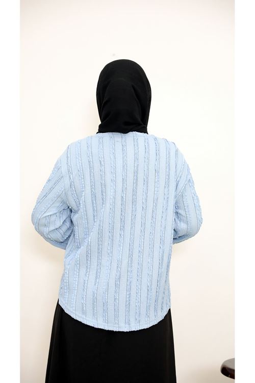 Pileli Ön İki Bağlamalı Tunik-Mavi