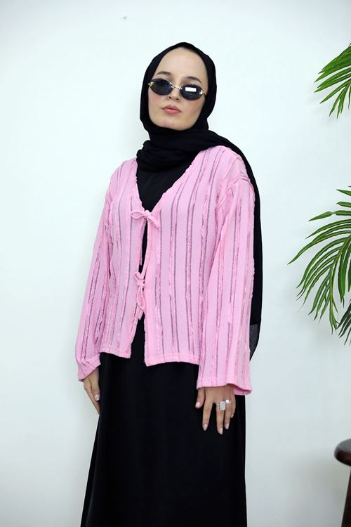 Pileli Ön İki Bağlamalı Tunik-Pembe