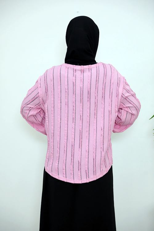 Pileli Ön İki Bağlamalı Tunik-Pembe