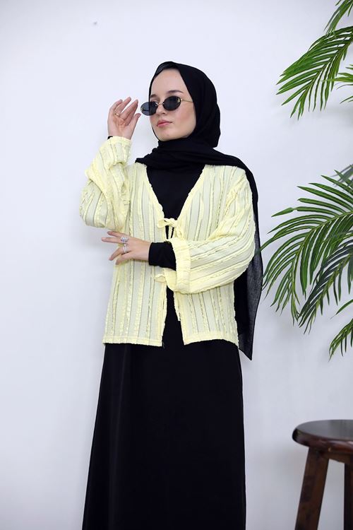 Pileli Ön İki Bağlamalı Tunik-Sarı