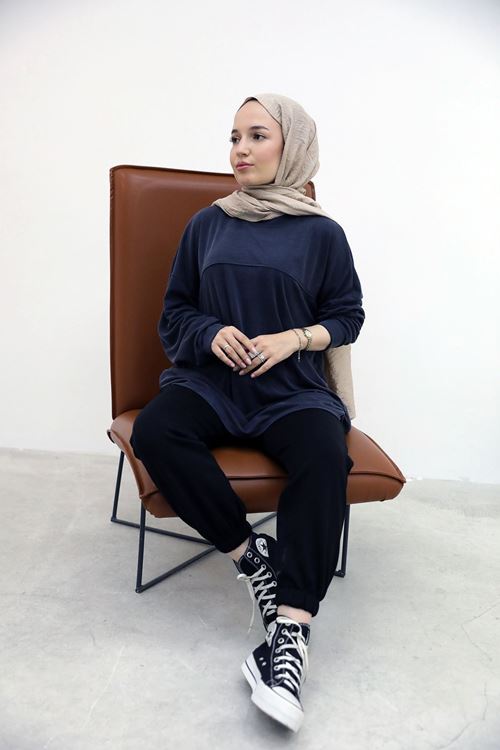 Ön Roba Detay Pike Tunik-Lacivert