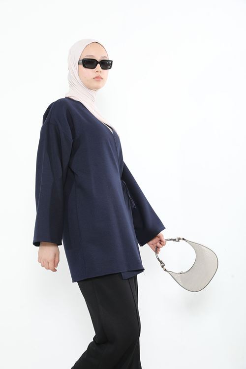 Yan Bağlamalı Kalın Krep Tunik-Lacivert