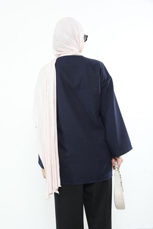 Yan Bağlamalı Kalın Krep Tunik-Lacivert