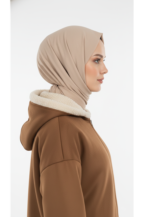 Kapşonlu Metal Fermuarlı Ceket-Taba