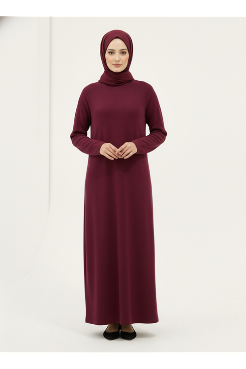 Reglan Kol Contalı Elbise-Bordo