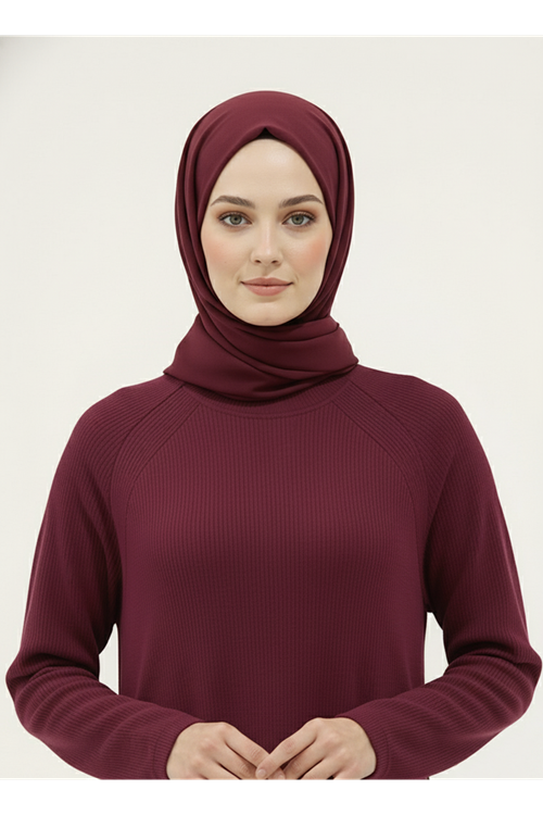 Reglan Kol Contalı Elbise-Bordo