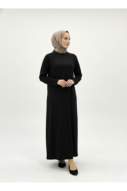 Reglan Kol Contalı Elbise-Siyah