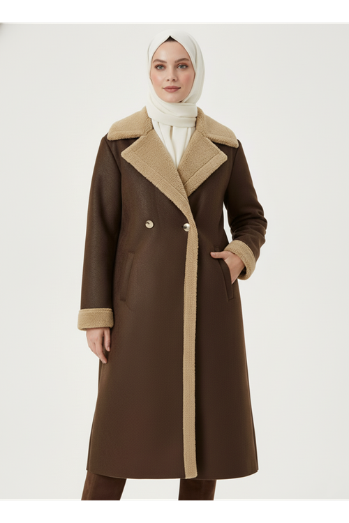 Uzun Boy Flotalı Ön Patlı Kaban-Kahve