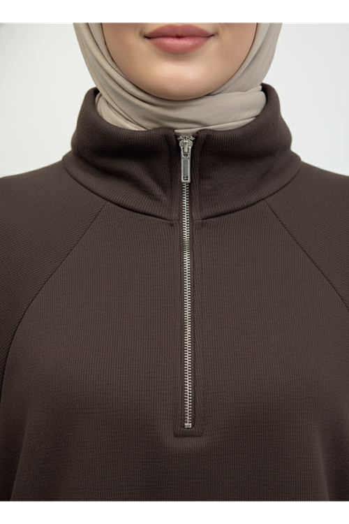 Metal Fermuarlı Pantolonlu Takım-Kahve