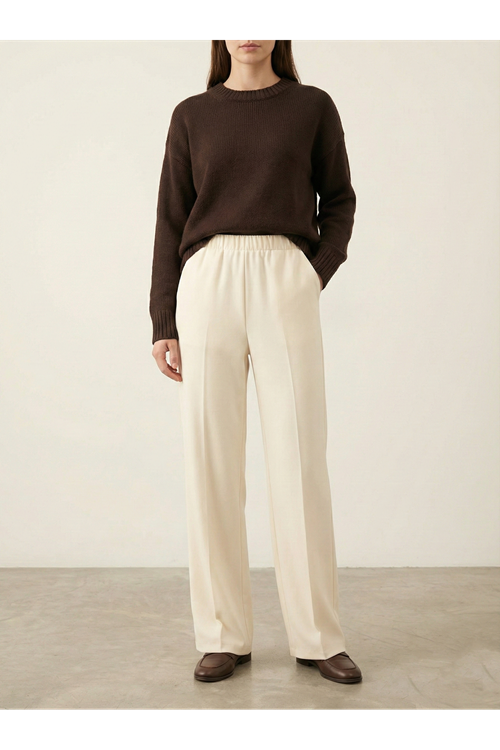 Düz Paça Atlas Pantolon-Krem