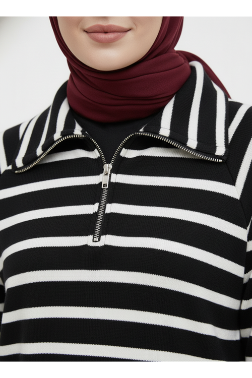 Metal Fermuarlı Oversize Tunik-Siyah