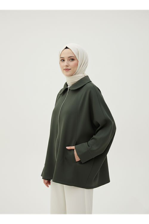 Fermuarlı Cepli Panço-Haki