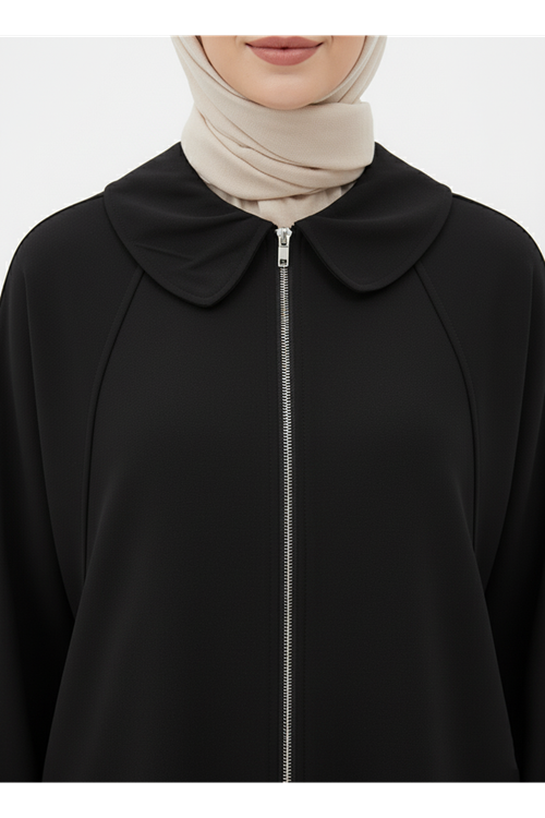 Fermuarlı Cepli Panço-Siyah