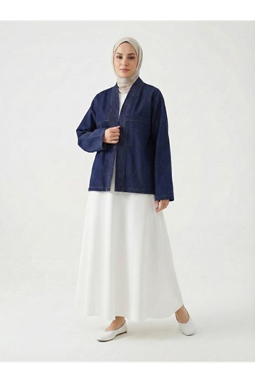 Cep Detaylı Sıra Dikişli Kot Ceket-Kot Rengi