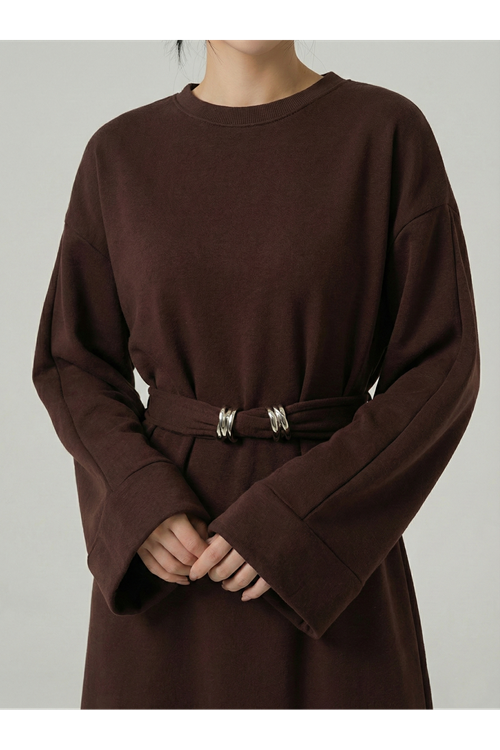 Bel Bağlamalı Elbise-Kahve