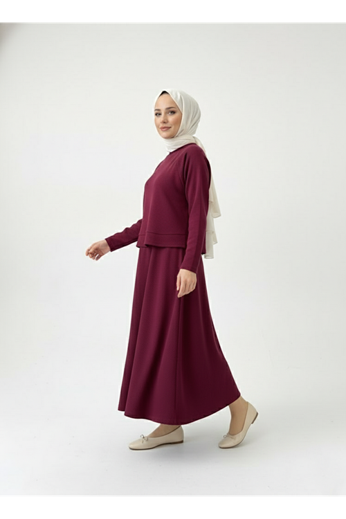 Reglan Kol Örme Triko Takım-Bordo