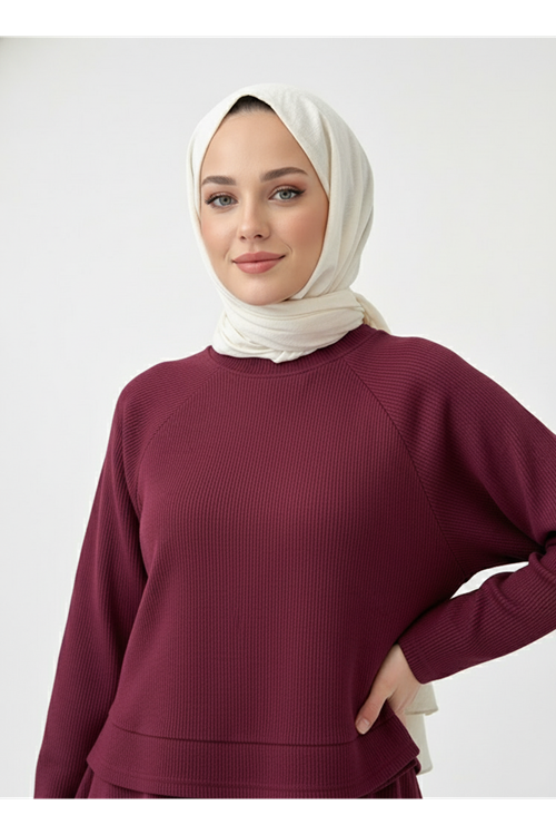 Reglan Kol Örme Triko Takım-Bordo