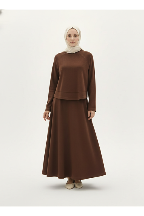 Reglan Kol Örme Triko Takım-Kahve