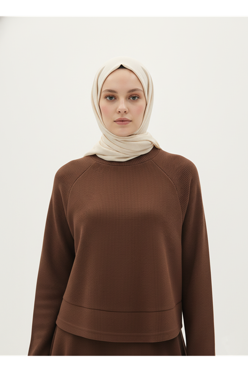 Reglan Kol Örme Triko Takım-Kahve