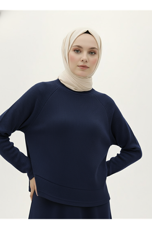 Reglan Kol Örme Triko Takım-Lacivert