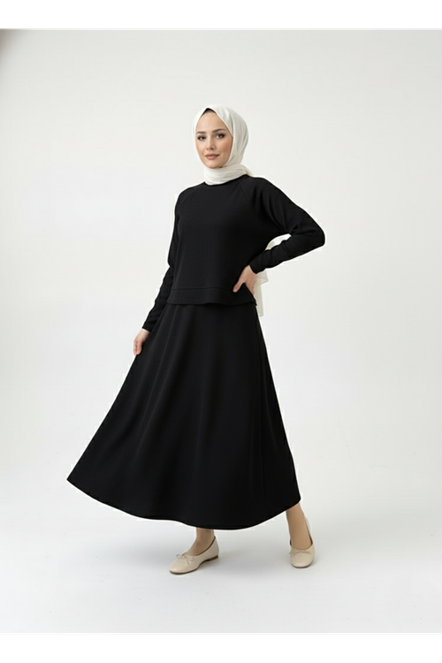 Reglan Kol Örme Triko Takım-Siyah