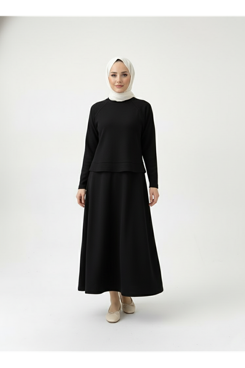 Reglan Kol Örme Triko Takım-Siyah