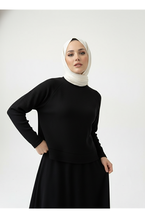 Reglan Kol Örme Triko Takım-Siyah